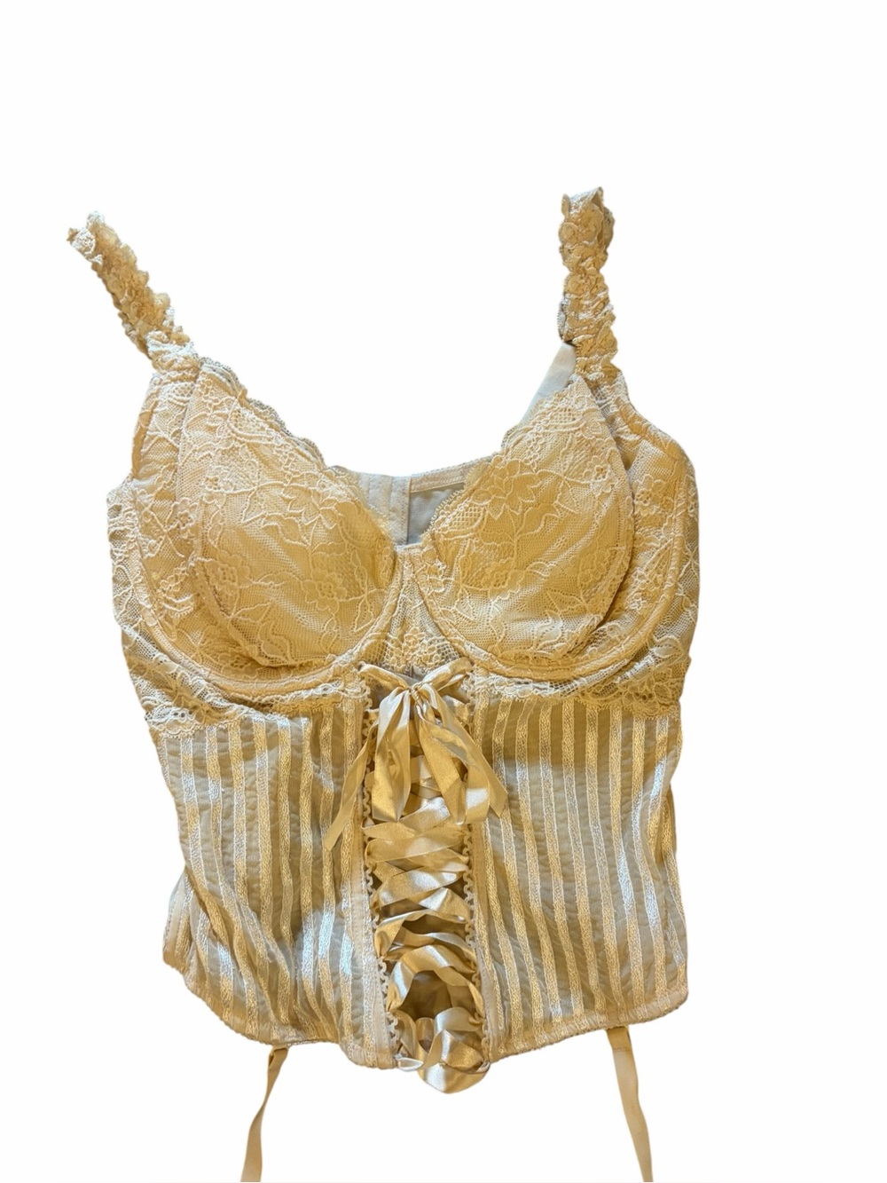 Cacique bustier Corset cream lace stocking clips 22 24  Cirque Whimsigoth